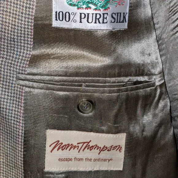 Norm Thompson Vintage Blazer Sport Coat Pure Spun Silk Woven 44S Houndstooth